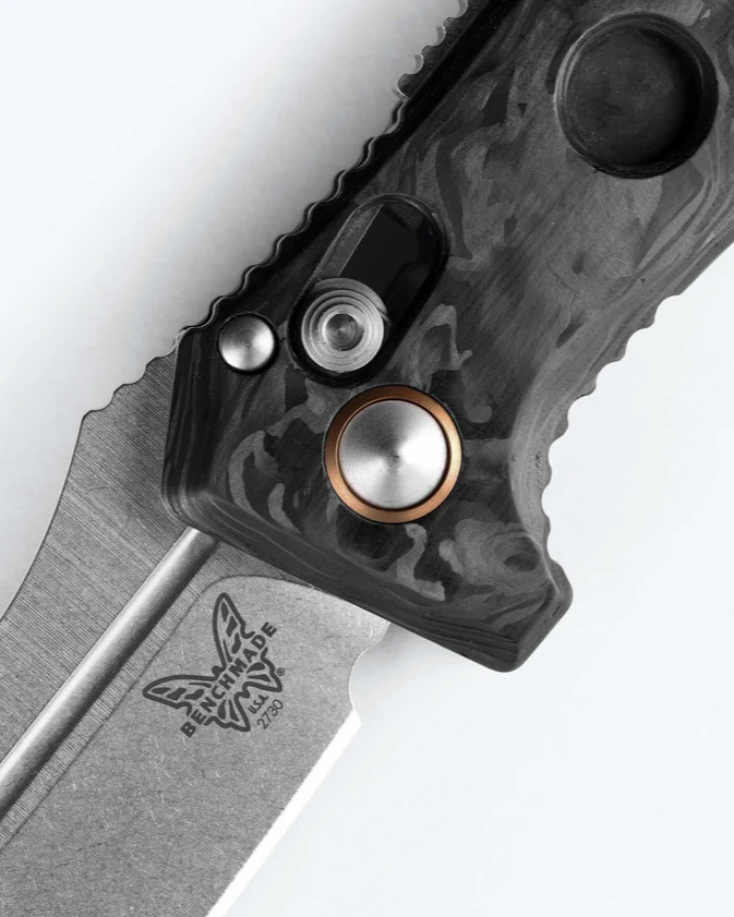 Benchmade Mini Auto Adamas | Marbled Carbon Fiber | Drop-point 6 Benchmade Mini Auto Adamas | Marbled Carbon Fiber | Drop-point - Image 4